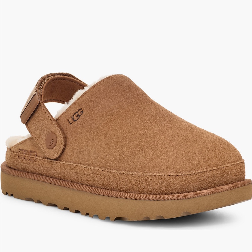 UGG Chestnut Suede Shearling-Trim Backstrap Slide
